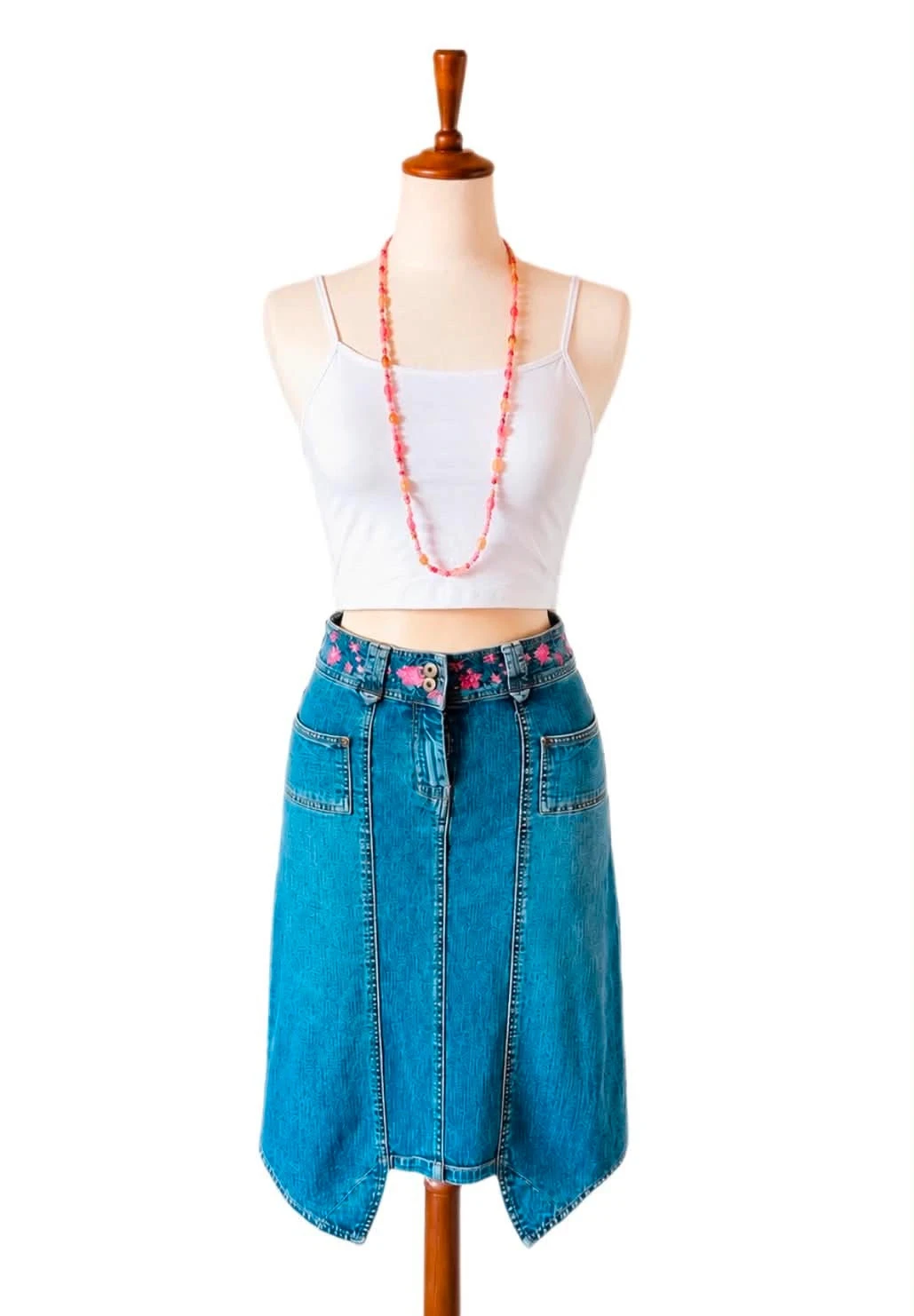 🦋Jupe en jean brodée vintage 2000 Y2K boho folk hippie cottage floral embroidery denim skirt 34/36🌸 – photo 4